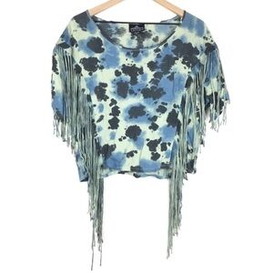 ANGIE Top Fringe Boho Festival Tie Dye Crop Oversized Hippie Beach Size Small